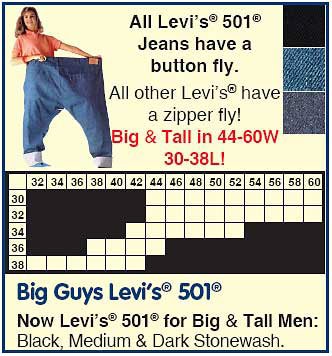 Big and Tall 501 Size chart (Inaccurate)