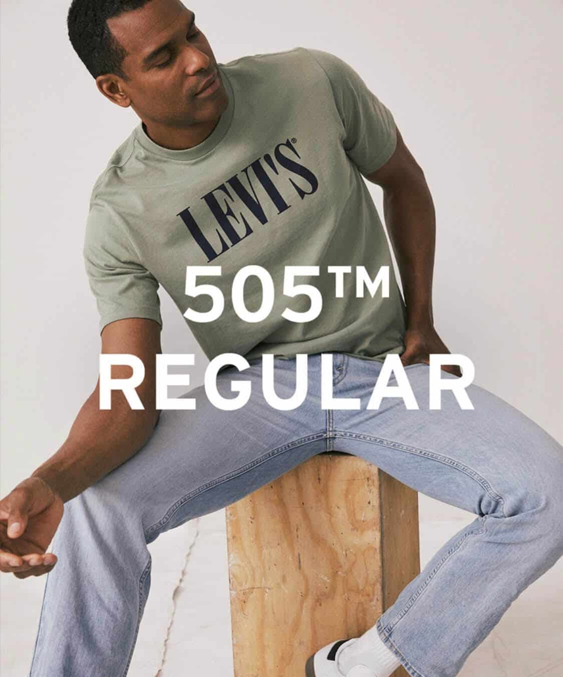 Levis 505 Mens Jeans 34x32 Regular Fit Straight Leg Dark Wash Blue