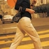 Woman crossing street in Women's Dockers Trousers